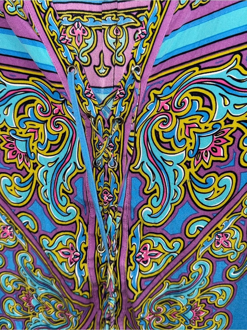 Hale Bob Turquoise Blue Paisley-Print Long Sleeve Top - Picture 2 of 6